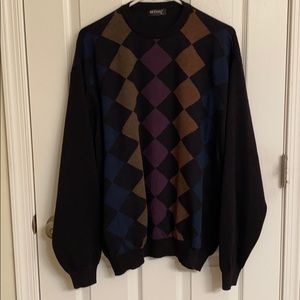 St Croix Black Blue Long Sleeve Wool-Blend Argyle Pattern Sweater Size XL